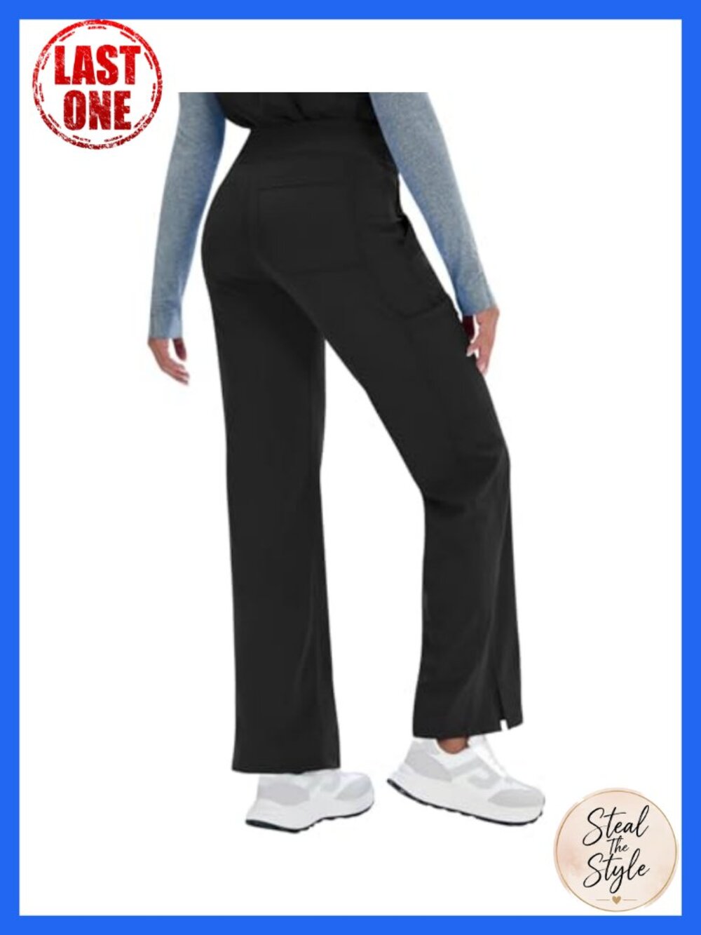 Kecols Women Yoga Scrub Pants Straight High Rise Elastic Waist 5-Pocket 4-Way